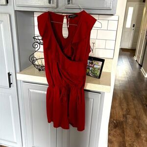 Red Sleeveless Ruffled Romper by Merokeety